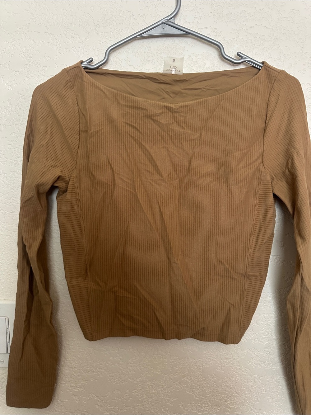 Ribbed Long-Sleeve Top — Camel